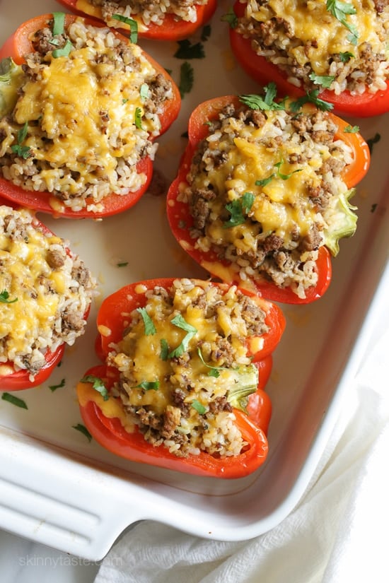 peppers stuffed with ground turkey and brown rice