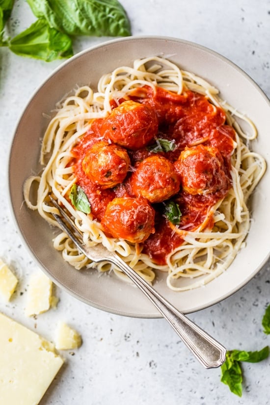 Italian Turkey Meatballs over pasta