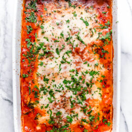 This Lighter Eggplant Parmesan is one of my favorite ways to eat eggplant. No breading, just eggplant, cheese and marinara.