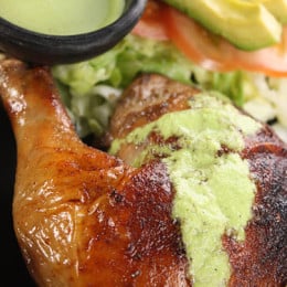 Peruvian Roasted Chicken with Aji Verde Sauce, inspired by one of the best rotisserie chicken spots in New York, Pio Pio.