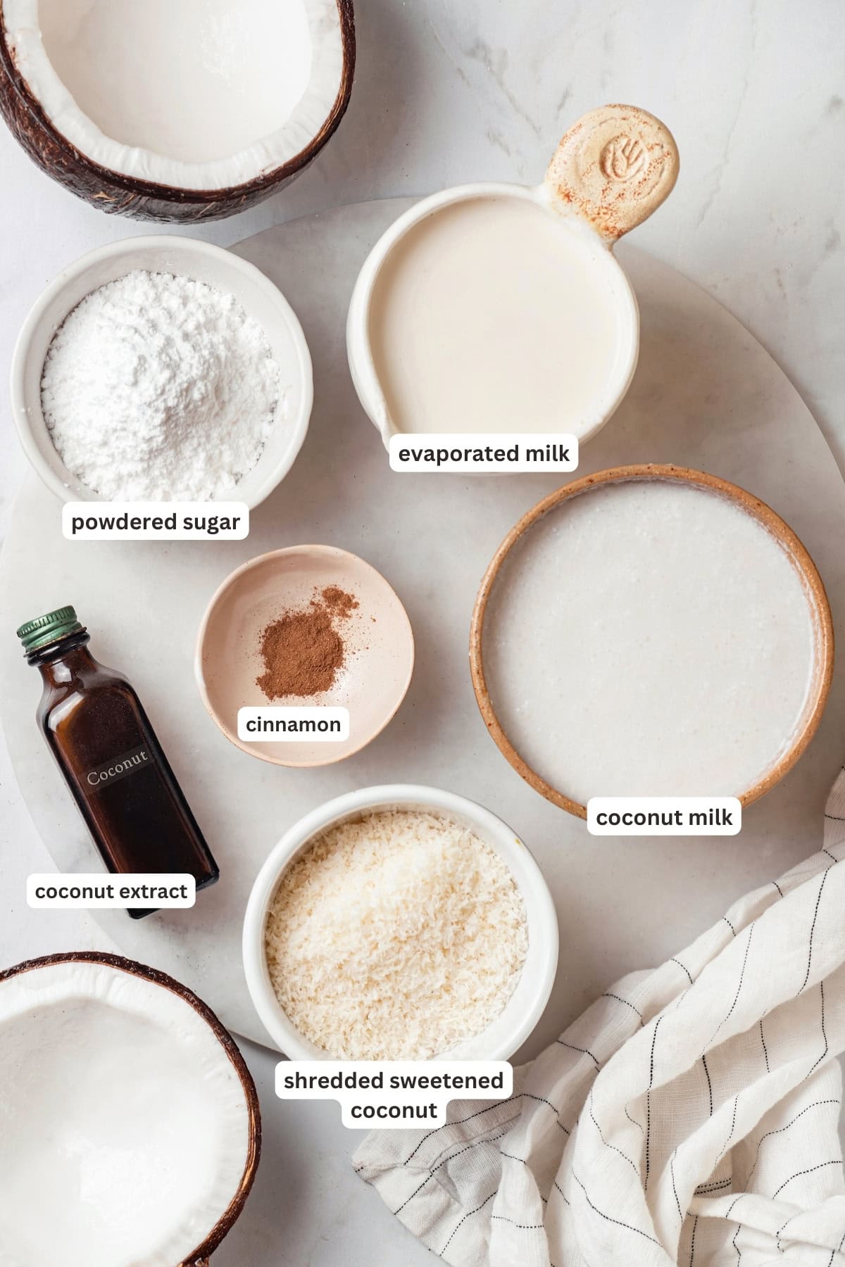 Overhead view of ingredients for coconut cream pops with labels