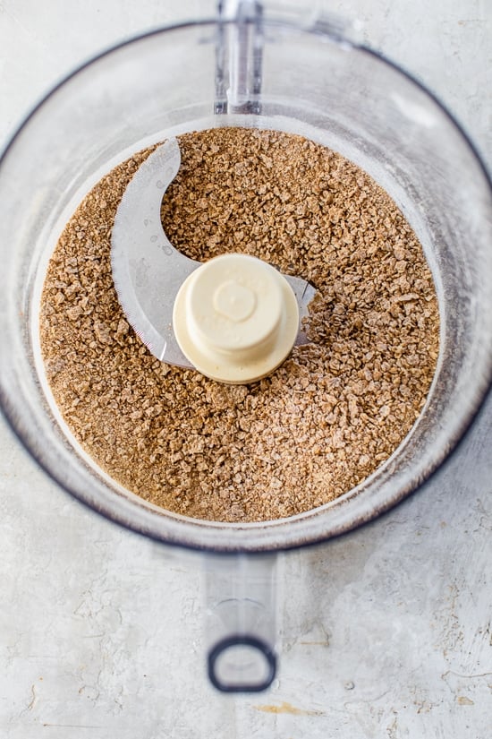 This healthy oven fried chicken is moist on the inside, golden and extra crispy on the outside thanks to a secret ingredient: bran flakes! Crushed bran flakes in food processor.