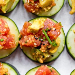 Tuna Tartare on cucumbers.