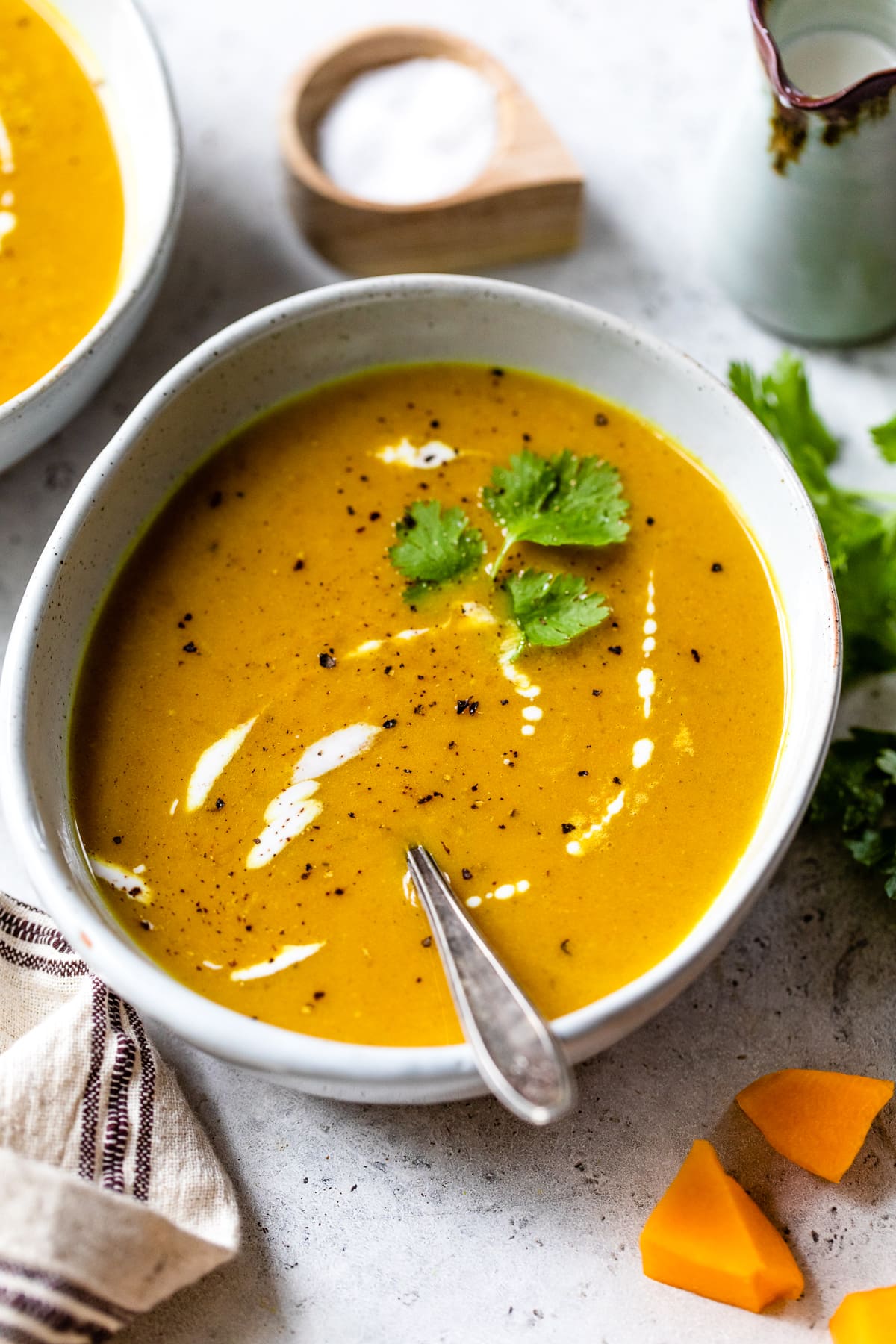 This Butternut Squash Soup is made with coconut milk, curry, and Indian spices which perfectly compliment the flavor of the butternut squash. Coconut Curry Butternut Squash Soup