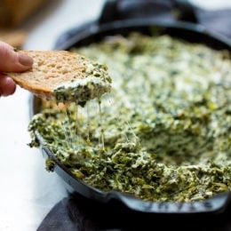 Slice of bread with hot spinach dip