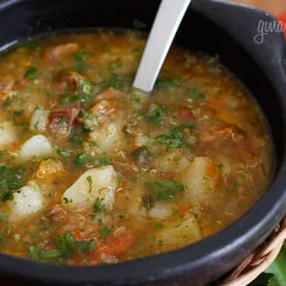 For the meat and potato lover, this hearty quinoa soup is for you. A nourishing one pot meal, typically served with aji and avocado on the side.