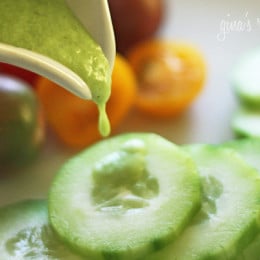 This ranch dressing was lightened up with Greek yogurt, low fat buttermilk and light mayonnaise along with cucumbers, Spring chives, parsley and a hint of lemon. If you don't like mayonnaise you could replace it with more buttermilk and yogurt.