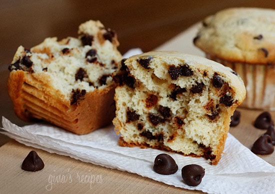 Inside of the chocolate chip muffin
