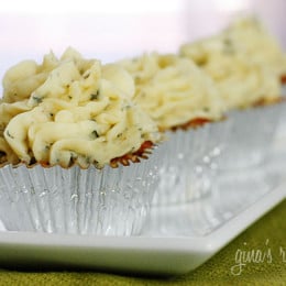 What can be cuter than mini turkey meatloaf cupcakes topped with skinny mashed potato "frosting". A family friendly meal everyone will love (and no one will guess there are vegetables hiding in the meatloaf)!