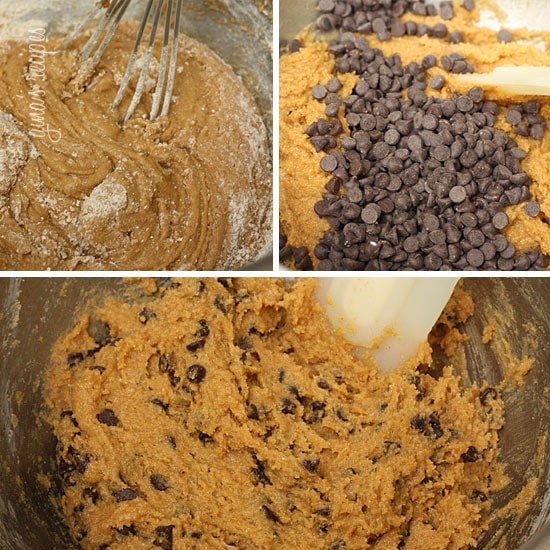 Made with pumpkin puree, pumpkin pie spice, and mini chocolate chips these Pumpkin Spice Cookies are soft, chewy, and dotted with chocolatey goodness. Ready in less than 30 minutes! Process shots of how to make pumpkin spiace cookies