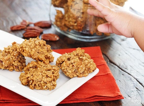 Pumpkin Spiced Oatmeal Pecan Cookies – For the pumpkin obsessed! Chewy, low-fat oatmeal cookies made with quick oats, pumpkin, spices, and chopped pecans.