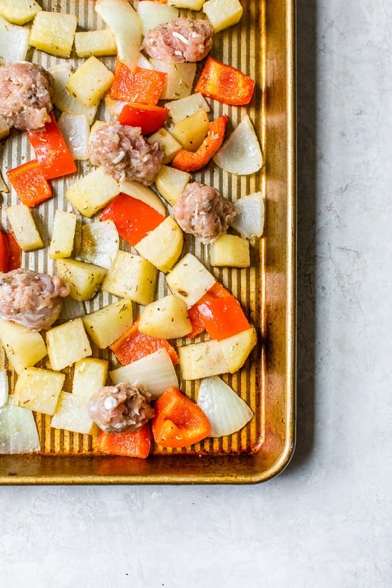 One Pan Roasted Potatoes Sausage and Peppers is one of my favorite, fuss-free sheet pan dinners. Perfect for weeknights and bonus points for easy cleanup!