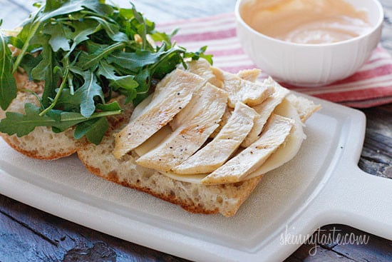There's only one word to describe this hot grilled chicken panini with arugula, melted provolone and chipotle mayonnaise... dee-licious!
