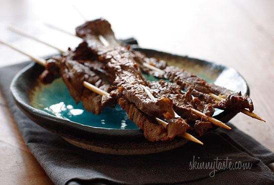 Thin strips of grilled flank steak marinated with lime juice, ginger, garlic, sesame oil and soy sauce. These skewers disappear quickly at every gathering, so you may want to make a lot!