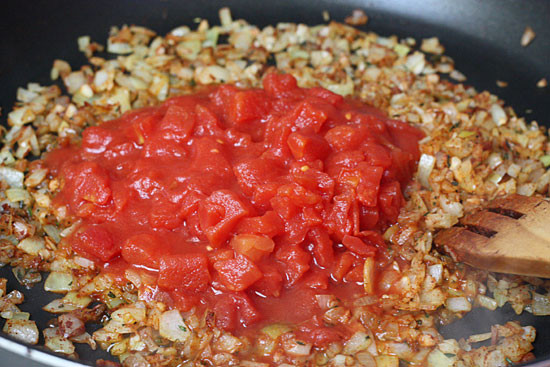 saute onions and add tomatoes