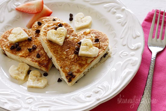 Valentine's Day is coming up and I can't think of a better way to start the morning than with these fabulous light and fluffy Chocolate Chip Banana Pancakes!
