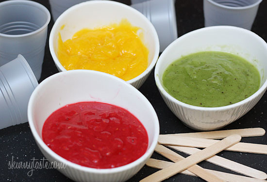Hot summer's day? No problem, cool off with these homemade frozen fruit pops made with fresh mango, kiwi, and raspberry fruit puree.