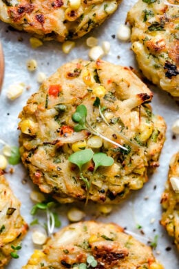 Deliciously Baked Corn and Crab Cakes made with lump crab and sweet summer corn. Bake them in the oven or air fryer!