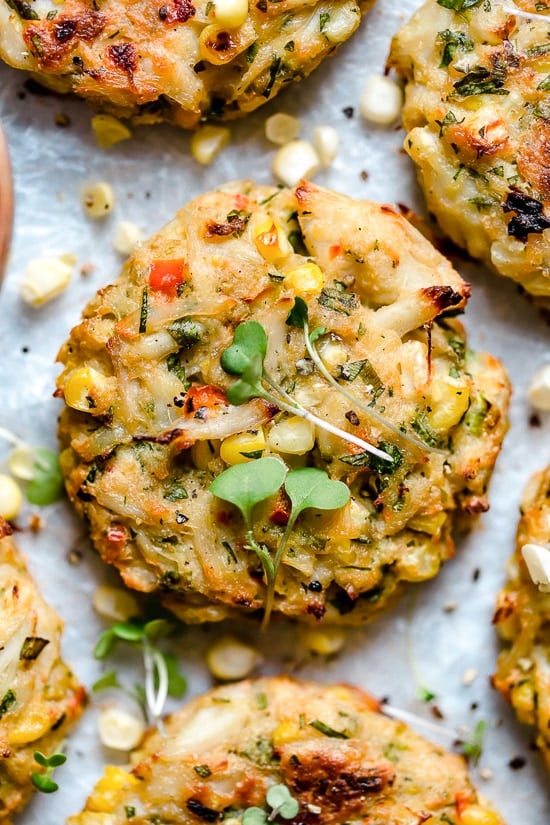 Deliciously Baked Corn and Crab Cakes made with lump crab and sweet summer corn. Bake them in the oven or air fryer!