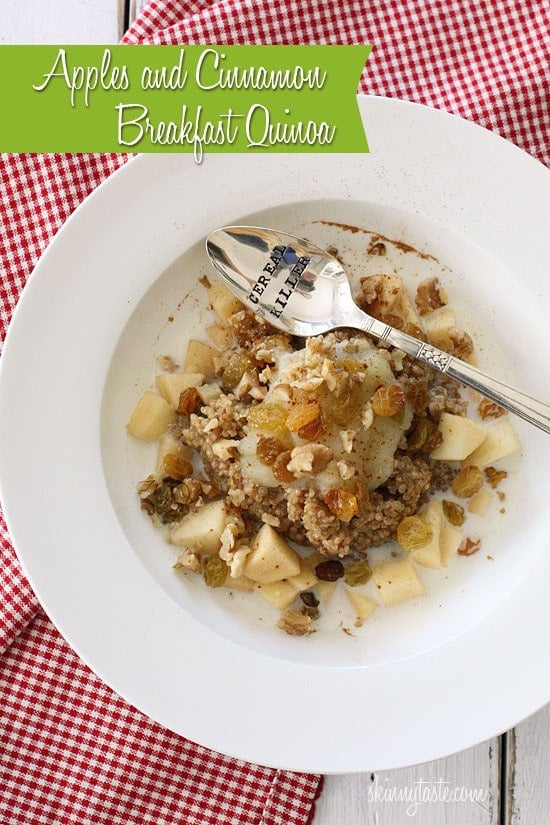 Apple cinnamon breakfast quinoa – quinoa for breakfast you ask? Well yes, quinoa served warm, with it's nutty taste and chewy texture, pairs beautifully with fresh crisp autumn apples, golden raisins, pecans, warm milk, vanilla and cinnamon – a delightful breakfast that is both protein packed and comforting.