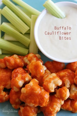 These easy, healthy Buffalo Cauliflower Bites are made in the oven, perfect for football!