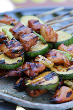 Grilled Chicken and Zucchini Yakitori – Japanese inspired grilled chicken and zucchini skewers marinated with yakitori sauce and threaded onto bamboo sticks with green onions.
