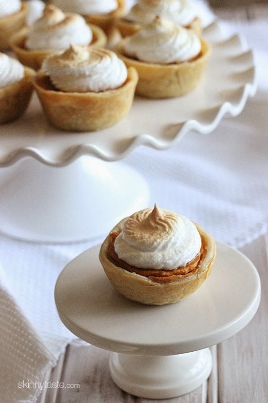 Petite sweet potato pie bites lightly sweetened with a ripe banana, a touch of brown sugar and spices, then topped with a light meringue topping. A perfect sweet potato recipe for the Holidays!