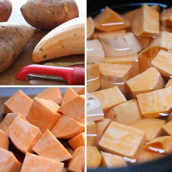 These savory garlic sweet potato smash are the perfect addition to your turkey dinner – let your slow cooker help you out in the kitchen this Thanksgiving!