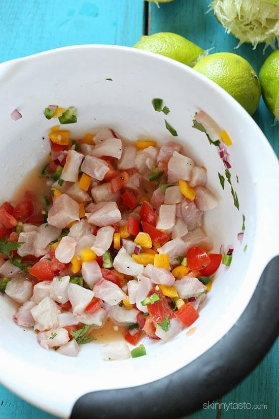 Ceviche in Cucumber Cups and My Tour of the CIA These Ceviche Cucumber Cups are made with fresh raw fish (shellfish), lime juice, onions and cilantro, making it gluten-free, paleo friendly and low-carb!