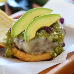 Wow, these Salsa Verde Burgers are OFF THE HOOK! If you need a new burger idea that everyone will love, look no further. These burgers are lean with a mean, green kick topped with pepper jack cheese, salsa verde and avocado – delish!