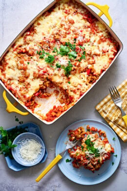 Macaroni Casserole with a plate