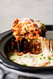 Slow Cooker Lasagna with a cheese pull
