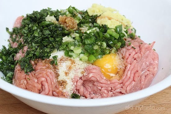 Raw ingredients of the Asian turkey meatballs in a bowl