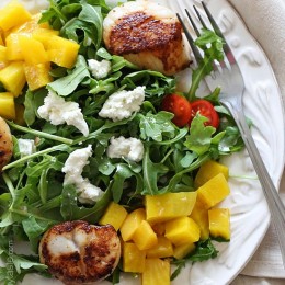 Sauteed sea scallops, arugula and sweet beet salad is another summer favorite, tossed with goat cheese and a honey vinaigrette – this salad is delicious!
