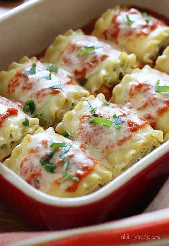 lasagna rolls in a baking pan