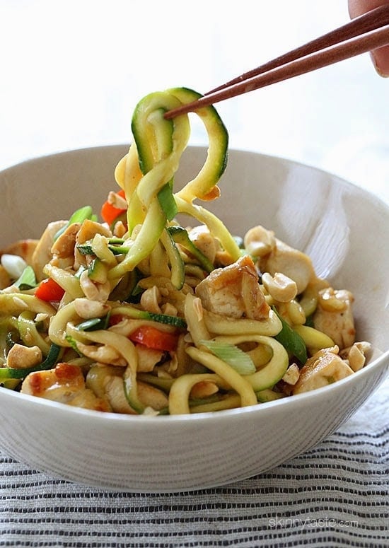 Kung Pao Chicken Zoodles For Two – I swapped the noodles with zucchini noodles and the results were fantastic!! (under 300 calories).