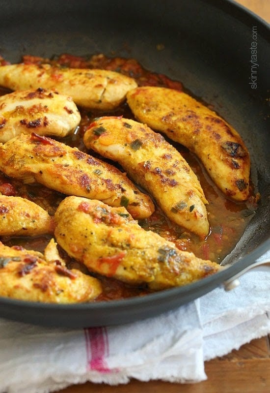 Weeknight Skillet Sazon Chicken Tenders is a simple, quick and easy, kid-friendly chicken recipe – ready in under 15 minutes!