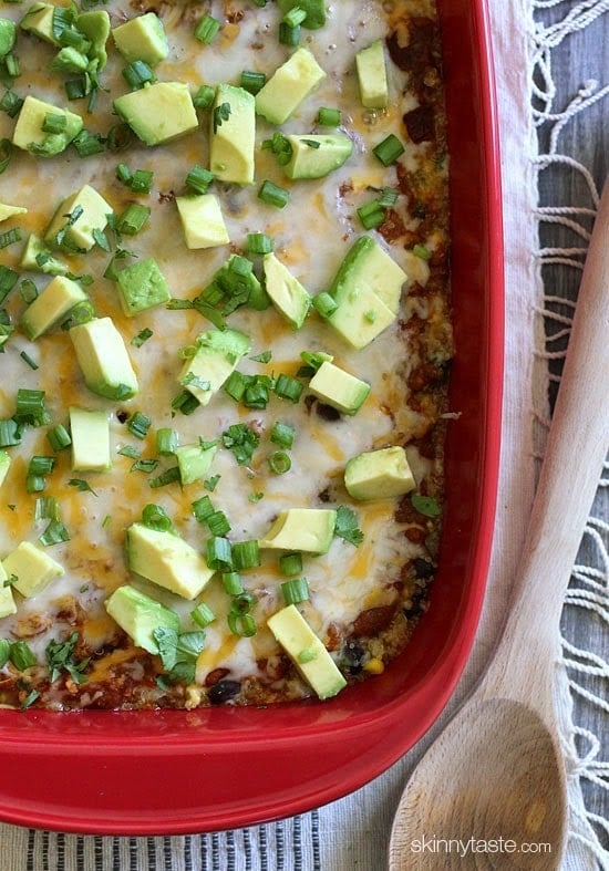 Quinoa Fiesta Enchilada Bake Quinoa Fiesta Enchilada Bake made with quinoa, black beans, corn, cilantro and green chiles topped with a quick homemade enchilada sauce and cheesy goodness!