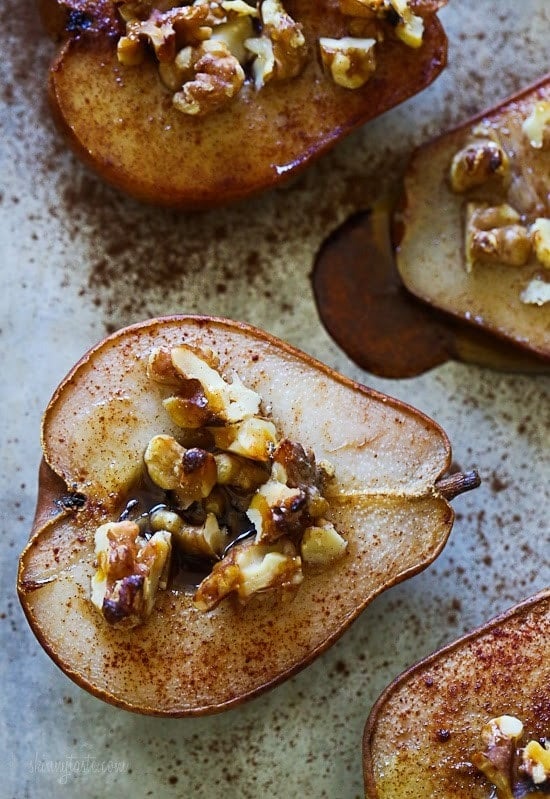 Baked Pears with Walnuts and Honey Baked Pears with just (4) Ingredients! This EASY dish made with honey, walnuts and cinnamon is perfect for breakfast or dessert!