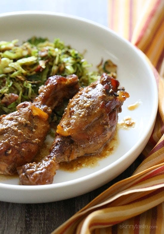 Crock Pot Maple Dijon Chicken Drumsticks This is an EASY slow cooker chicken dish made with only 6 ingredients, including the salt and pepper! Kid-friendly and delicious – the chicken literally falls off the bone!