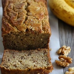 Delicious, low-fat, gluten-free banana nut bread made two-ways! So moist and delicious, you can't tell it's light. My family went bananas for this!!
