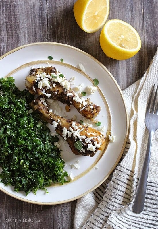 Slow Cooker Lemon Feta Chicken Drumsticks EASY crock pot chicken – ONLY 5 ingredients!