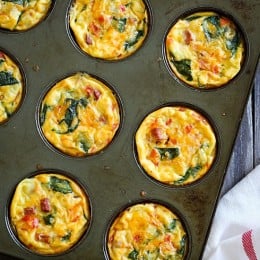 These petite crustless quiches are SO good, loaded with turkey kielbasa, veggies and cheese. A perfect make-ahead breakfast for meal prep and naturally gluten free!