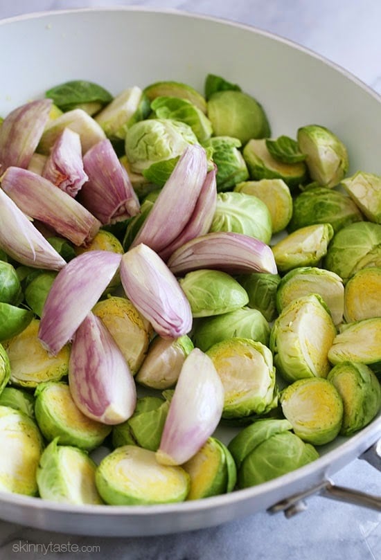 These pan roasted brussels sprouts and shallots are perfectly charred, and finished with a sweet balsamic glaze.