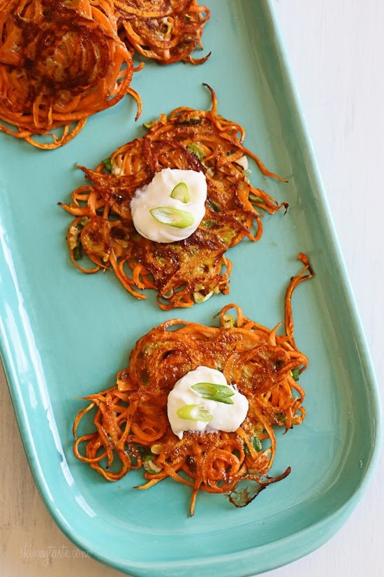 Spiralized Sweet Potato Latkes Spiralized Sweet Potato Latkes - a healthier sweet potato pancake!