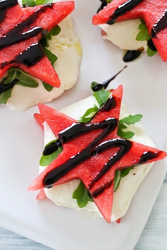 Watermelon "Caprese" with Balsamic Glaze Watermelon Caprese Salad is a delicious summer twist on the classic Caprese typically made with tomato.