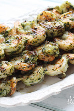 These easy Grilled Pesto Shrimp Skewers are made with homemade basil pesto, you'll want to make them all summer long!
