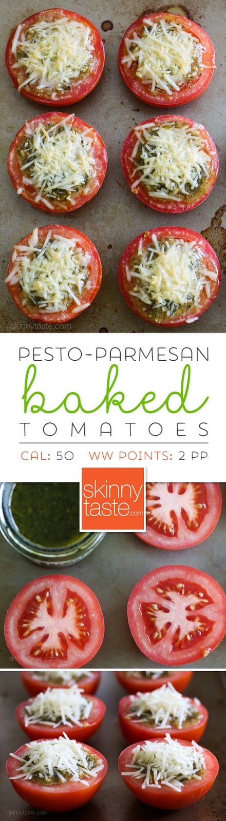 Pesto-Parmesan Baked Tomatoes – EASY, just 3 ingredients!