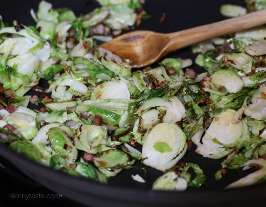 Brussels Sprouts Carbonara – This dish combines a few of my favorite things, caramelized shredded brussels sprouts, pasta and pancetta in a delicious, creamy sauce that takes about 15 minutes to make.