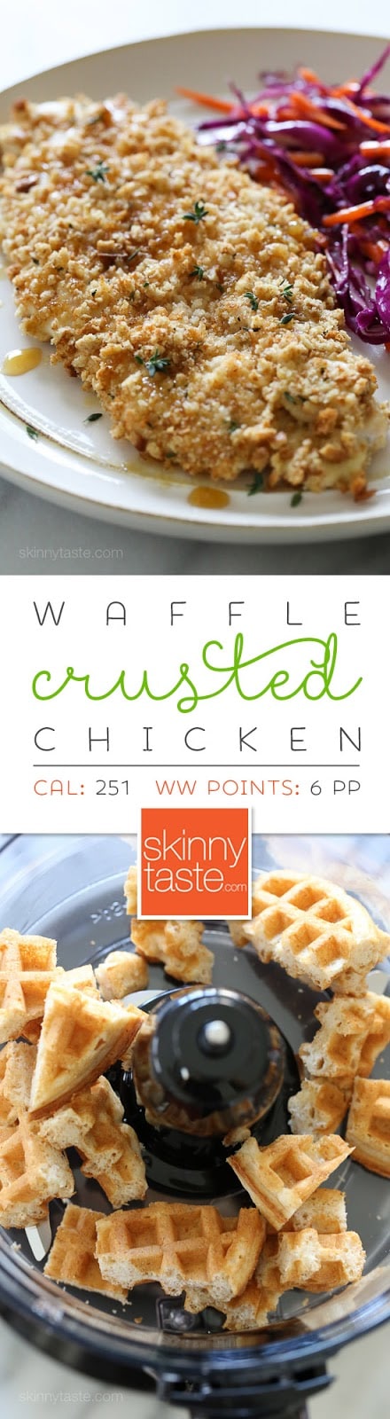 Waffle Crusted Chicken with Spicy Maple Sauce Waffle Crusted Chicken with Spicy Maple Sauce – a healthier twist on chicken and waffles!